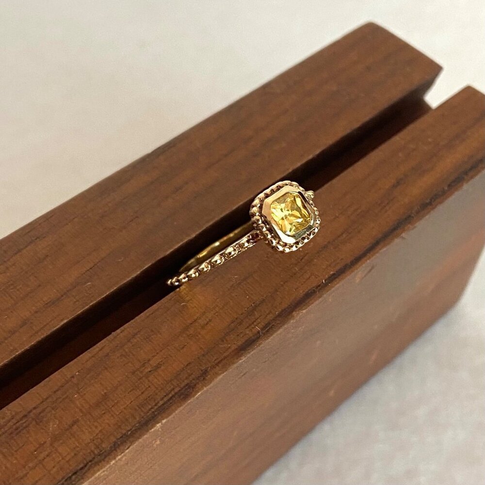 Gold Vermeil Sterling Silver 925 Square Yellow Cubic Zirconia Solitaire Ring 5 - Picture 6 of 16